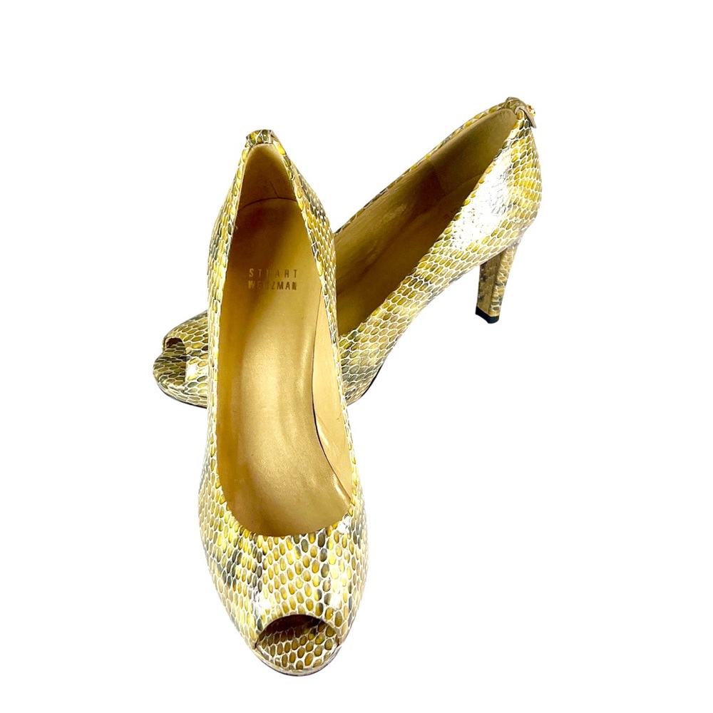 Stuart Weitzman Logoplainfield Peep Toe Heels Sz 8 1/2 Mushroom Crystal …